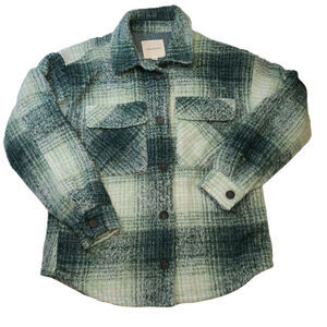 Thread & Supply  Women's Fuzzy Green White Plaid Jacket XSmall